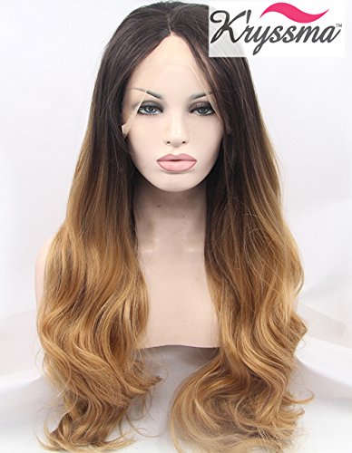 K'ryssma Perücke Blond Lang Haar Blonde Peruecke Braun Blond Ombre Perücke Ombre 24 inch Heat Safe Natural Synthetik Lace Front Wigs