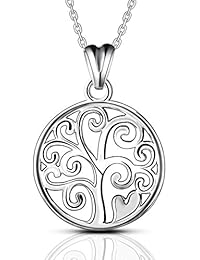 AEONSLOVE Collar Plata de Ley 925 Arbol de la Vida Colgante Joyería Para Mujer Cadena 46cm con Hermosa Caja de Regalo