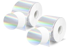 Wenrescry Pack of 300 Holographic Silver Thermal Labels, 50 x 50 mm, Round Stickers for DIY Logo, QR Code and Name Plate, Waterproof, Oil Resistant, Durable