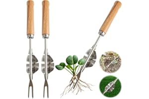 FOGARI 3 Pièces Désherbeur Manuel Outil - Jardinière Manuelle, Désherbeur de Mauvaises Herbes Gouge de Désherbage en Acier Inoxydable avec poignée, Bois Pelle Jardinage Arrache Pissenlit pour Jardin,Creuser