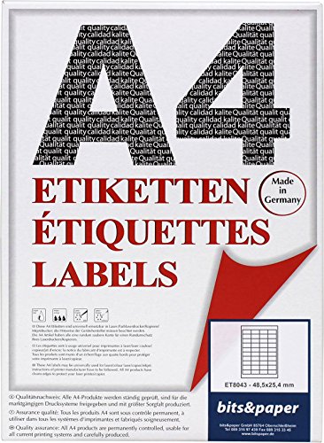 Bits   Paper et8043l universal de etiquetas  48 5  x 25 4  mm  4000  etiquetas  papel mate  A4  100  etiquetas blancas