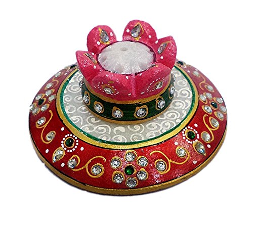 EtsiBitsi Marble Handpainted Agarbatti Stand with kundan meenakari Work