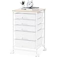 SYKIARIOL Storage Trolley with 5 Plastic Drawers, Rolling Storage Cart on Wheels, Multipurpose Utility Cart Organizer Unit for Living Room,Bedroom,School,Beauty, Easy Movement, White