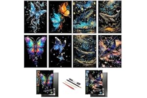 DESINIK Rainbow Scratch Painting Art for Adults，Creative DIY Art Craft Gift Scratch Rainbow Painting Luminous Paper Set with 4 Tools 11.7''x8.3''(Whale&Butterfly)
