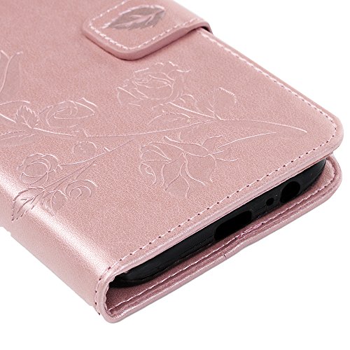 Lanveni A3 2017 Hülle, Handyhülle für Flip Case Cover PU Lederhülle Schutzhülle Magnetverschluss Ledertasche mit Stander Function Brieftasche Card Slot Handy Tasche mit Prägung Rose Cover Design für Samsung Galaxy A3 2017 (Rose Gold) + 1 x Stylus Stift + 1 x Staubdichte Stecker + 1 x Schutzfolie - 4