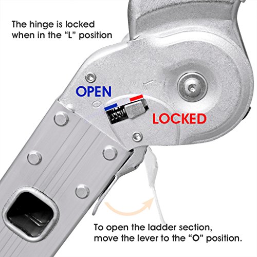 LANGRIA Mehrzweckleitern 12,1FT/3,7M Klappleiter Gelenkleiter mit Sicherheitsverriegelung Scharniere, 2 Gerüstplatten, EN131 Zertifiziert, 4 Falten, 12 Sprossen, 330 Lb / 150kg Kapazität - 7