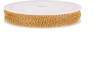 CHERISWELRY Catena di collegamento a maglie ovali piatte dorate, 10 m, è saldata, per gioielli, collane, artigianato, con maglie da 2 x 1,5 mm