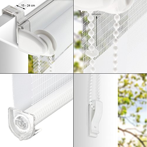 ECD Germany Doppelrollo 95 x 150 cm Grün-Grau-Weiß Klemmfix ohne Bohren für Sonnen- und Sichtschutz inkl. Befestigungsmaterial EasyFix Jalousie Verdunklungsrollo Rollo - 6