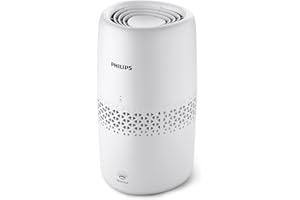 Philips Umidificatore Evaporativo Serie 2000, Umidificazione Igienica, 99,97% Meno Batteri, Serbatoio Acqua da 2L, 190 ml/h, per Stanze fino a 31 m², Ultra Silenzioso (32 dB), Bianco (HU2510/10)