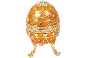 QIFU Hand Painted Faberge Egg Style Decorative Hinged Enamel Trinket Box, Unique Gift for Home Decor