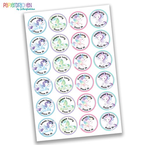 24 individuelle Aufkleber Namenssticker Schule – Motiv Einhorn (Set 24) - 2