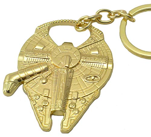 Preisvergleich Produktbild WOO LANDO Han Solo`s Millenium Falke Flaschenöffner mit Schlüsselanhänger, Goldoptik, 60x45mm, lustiges Geschenk für Männer oder besten Freund