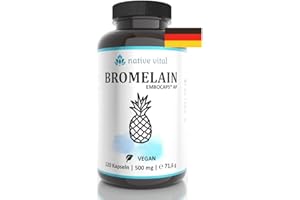 ‎NATIVE VITAL NEU! Bromelain - ULTRA AKTIV 2400 F.I.P. - 500mg/Kapsel - 120 magensaftresistente Kapseln - Hochwirksames Enzym aus Ananasextrakt - Made in Germany - Vegan