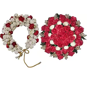 GadinFashion? Hair Bun Combo Mogra Artificial Gajra & Full juda Bun for Women in White and Red Pack-02