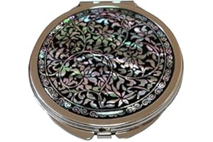 ANTIQUE ALIVE Mother of Pearl Arabesque Design Double Compact Round Magnifying Cosmetic Handbag Makeup Purse Beauty Pocket Mirror
