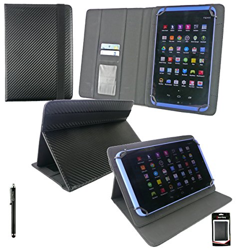 Emartbuy® Schwarz Eingabestift + ZTE Light 8 Tablet 7.85 Zoll Universalbereich ( 8 - 9 Zoll ) Schwarz Carbon PU LederMulti Angle Exekutiv Folio Mappen Kasten Abdeckung mit Kartensteckplätze