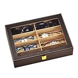 Mylifeunit Schwarze Leder-Box mit 8 Fächern, für Sonnenbrille/Brille/Lesebrille, Schaukasten/Design mit transparentem Deckel / Organisation für Armbanduhr & Schmuck braun