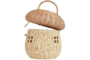 NIDONE Cesta de ratán en Forma de Seta Cesta de Almacenamiento de ratán Cesta Tejida Decorativa con Tapa, Cesta con asa Tejida para organizar estantería, Caja Decorativa para habitación de los