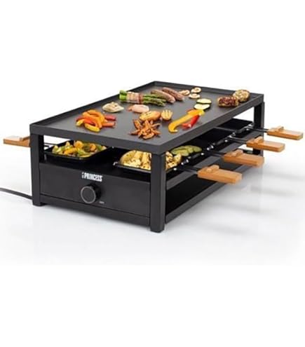SEVERIN Raclette-Grill für 8 Personen, Naturgrillstein & antihaftbeschichtete-Grillplatte, Tischgrill mit extra tiefen Pfännchen, spülmaschinengeeignet, Black Line, RG 2366