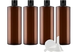 ZEOABSY 4 Pezzi 500 ml Marrone Bottiglie di plastica PET con Tappo Flip Top Nero, Spalla Piatta Vuoto Contenitori per Cosmetico, Bottiglie da Viaggio per Lozioni, Liquido, Olio
