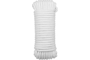 Hxiu 8MM/10MM 64FT Thick Braid Nylon Rope Twisted String Multi-functional Hanging Cord Durable Braid Nylon Cord Tarp Rope for DIY, Gardening Design, Wedding，Christmas Decorations (White, 8MM)