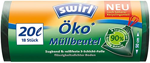 Preisvergleich Produktbild Swirl Öko-Müllbeutel 20 Liter, grün-transparent, mit Zugband - 18St.