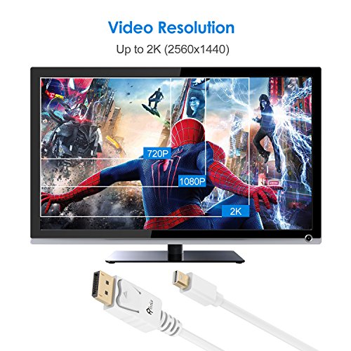Mini DP auf DP Kabel, Rankie 1.8m Vergoldet MiniDP (Mini DisplayPort) to DP (DisplayPort) Kabel Cable 2K-Auflösung Bereit (Weiß) – R1105B - 3