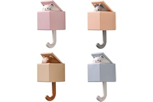 WEKIWGOT 4 ganchos adhesivos creativos de animales para abrigos, bufandas, sombreros, toallas, llaves, bolsos, ganchos creativos en forma de gato para decoración de pared para niños – sin perforación