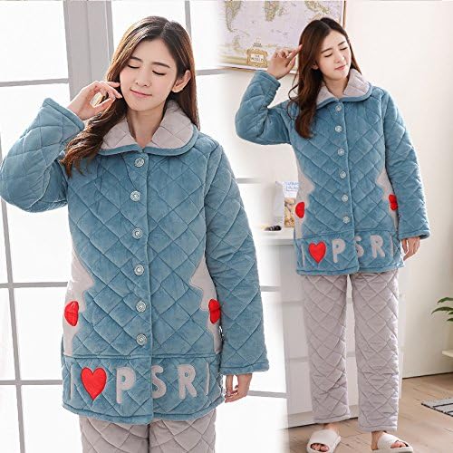 Winter Quilted Cotton Lady Pajamas Thicker Plus Size Plus Long Cartoon Female Pajama Suit Home Service,A,XXL