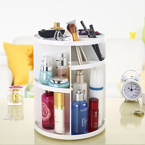 Schönes leben* Multifunktionaler Kosmetikorganizer Kosmetikständer 360 Grad Drehbar Aufbewahrungsbox für Gesichtswasser, Cremes, Kosmetikpinsel, Lippenstifte, Nagellack (#1 Weiß) - 6