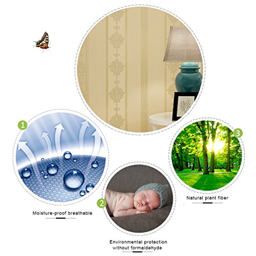 KINLO® Vliestapete Dunkle Beige 100Mx53cm Top Tapete Barock Tapete Muster Tapete Streifen Wanddeko für Wohnzimmer Wand Tapete Schlafzimmer Wandaufkleber Büro Wandtatoo Wandaufkleber 2 Jahren Garantie Wohnzimmer, Büro Wandtatoo 2 Jahren Garantie - 5