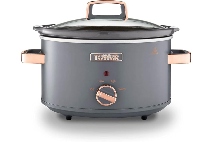 Tower Cavaletto 3.5 Litre Slow Cooker with 3 Heat Settings, Removable Dishwasher Safe Pot, Cool Touch Handles, Up to 4 Portions, Grey and Rose Gold, T16042GRY