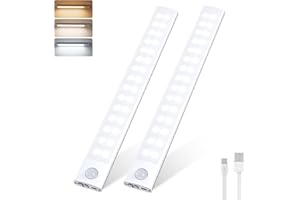 HighLuc Lampe de Placard, 60LED 3000mAh Eclairage Led Rechargeable USB-C Interieur Placard, Sans Fil Dimmable Lampe Led Detecteur Mouvement Lumière Led pour Placard Escalier Couloir Cuisines - 2 PCS