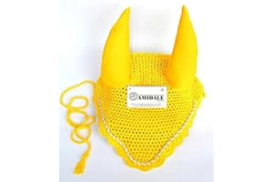 Amidale FLY VEIL HORSE EAR NET CROCHET WITH PIPING YELLOW FULL, COB, PONY (PONY) (COB)