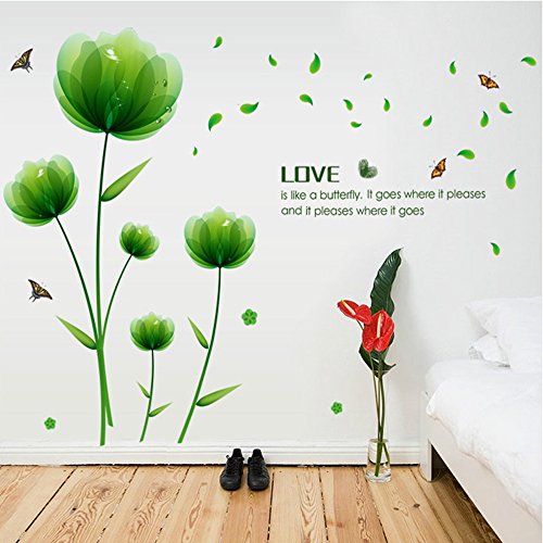 ufengke® Schöne Grüne Blumen Wandsticker, Wohnzimmer Schlafzimmer Entfernbare Wandtattoos Wandbilder - 2