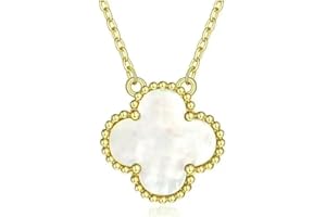 NEFLINATA Golden Four Leaf Clover Necklace Steel Collarbone Chain Necklace Four Leaf Clover Necklace for Women Girls White Black Blue Red Lucky Clover Pendant, Christmas Valentine's Day Gift