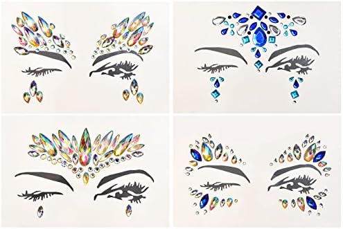 Yolito 4 Pcs Face Gems Jewelry Temporary Sticker Rhinestone Adhesive Multi-Color for Forehead Decorations