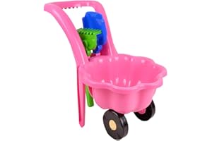 MARMAT Gartengeräte für Kinder Schubkarre Garten Kinder Spielzeug Sandspielzeug Sandkasten + Schaufel + Rechen (Rosa)