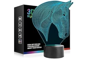 YIYICAS luce di notte 3D LED, lampada visiva dell'illusione ottica 3D 7 Cambiare colore Touch & Remote USB tavolo regalo giocattoli decorazioni (Testa di cavallo)