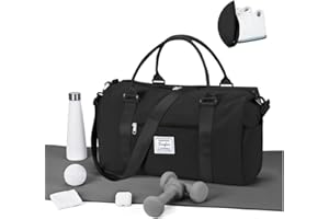 WEPLAN Sac de Sport Femme Homme Sac de Gym Léger Sac de Voyage avec Compartiment de Chaussures et Poche Humide Sacs de Sport Fitness Gym Duffle Bag Sac de Week-End Sac Polochon Piscine,Noir