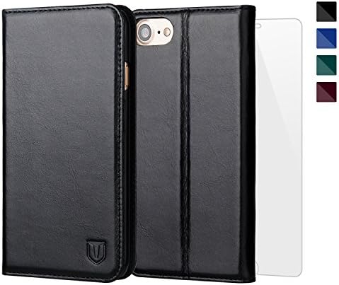 TANNC iPhone 8 Leather Case, iPhone 7 Case, Genuine Leather [Screen Protector Included] Flip Wallet Phone Case [Kickstand] [Card Slot] - Case for Apple iPhone 8 and iPhone 7 – Black