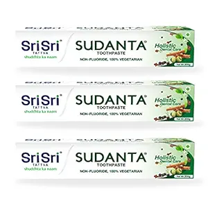 Sri Sri Tattva Sudanta Herbal Toothpaste - All Natural, Fluoride Free Tooth Paste with Cloves, Cinnamon, Bakul & More - 200g (Pack of 3), for Kids and Adults