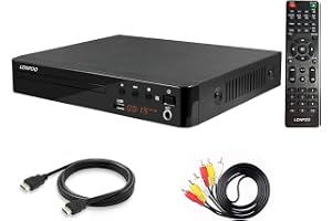 LONPOO Regionsfri DVD-Spelare för TV, 1080P HD med HDMI RCA | PAL/NTSC Auto, Återuppta-Funktion, USB 2.0 & Mikrofon, AV-Utgång, Kablar Ingår, Anti-Shock, Ej för Blu-ray