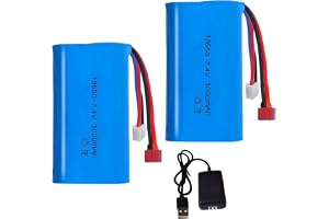 YUNIQUE GREEN-CLEAN-POWER LiPo-batteri 7,4 V 3 000 mAh 2S set 2 st med Deans T + XH-3P-uttag och LED-laddare – uppladdningsba