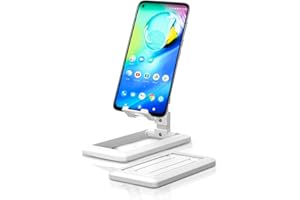 MOANATURA Soporte Móvil Mesa. Soporte de Escritorio Plegable Portátil Antideslizante. Atril Universal Extensible y Ajustable para Teléfono Smartphone iPhone Multiángulo. Accesorio Trípode Sujeta Móvil (Blanco)