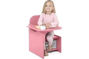 Rainbow Tree 2 in 1 Wooden Children Table with Chair, Small Kids Table and Chair Set with Storage for Toys Books, Suitable for Kids Children Toddlers Boys Girls (Pink)