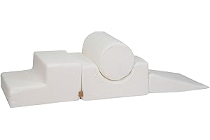 MEOWBABY Parcours de motricité évolutif pour Enfants - Motricité et Escalade éducative pour bébé et Enfant - Aire de Jeux motricité bébé en Mousse, Boucle, Blanc