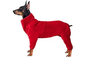 BABEPET Cosy Fleece Coat for Dogs, Full body Jacket with four leg, adjustable jumpsuit with zipper closure, Winter Clothes ideal for Pet Dog Outdoor or Indoor,for small medium large dogs-Red-S