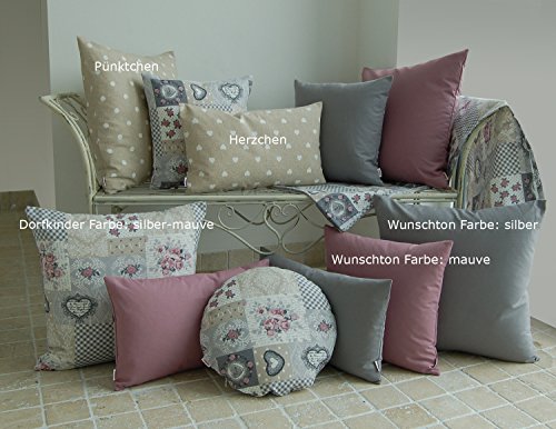 beties Dorfkinder Kissenhülle ca. 40×40 cm in großer Sortiments- und Größenauswahl – Shabby Chic für den perfekten Landhaus Style Farbe (silber-mauve) - 3