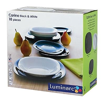 Dajar Luminarc Carine Service de Table, Forme Carrée, Verre, Blanc/Noir, 18 Pièces